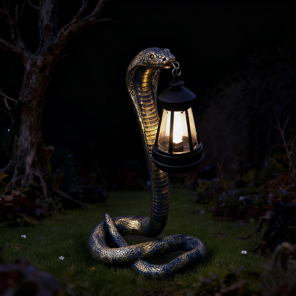 Solar Garden Outdoor Statues Snake with Solar Lights Outdoor Chrismtas Decorations - Lawn Decor Snake Statue for Patio, Balcony, Yard Ornament - Unique Housewarming Gifts (Brass Color)