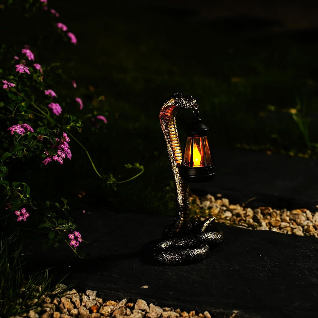 Solar Garden Outdoor Statues Snake with Solar Lights Outdoor Chrismtas Decorations - Lawn Decor Snake Statue for Patio, Balcony, Yard Ornament - Unique Housewarming Gifts (Bronze Colored)