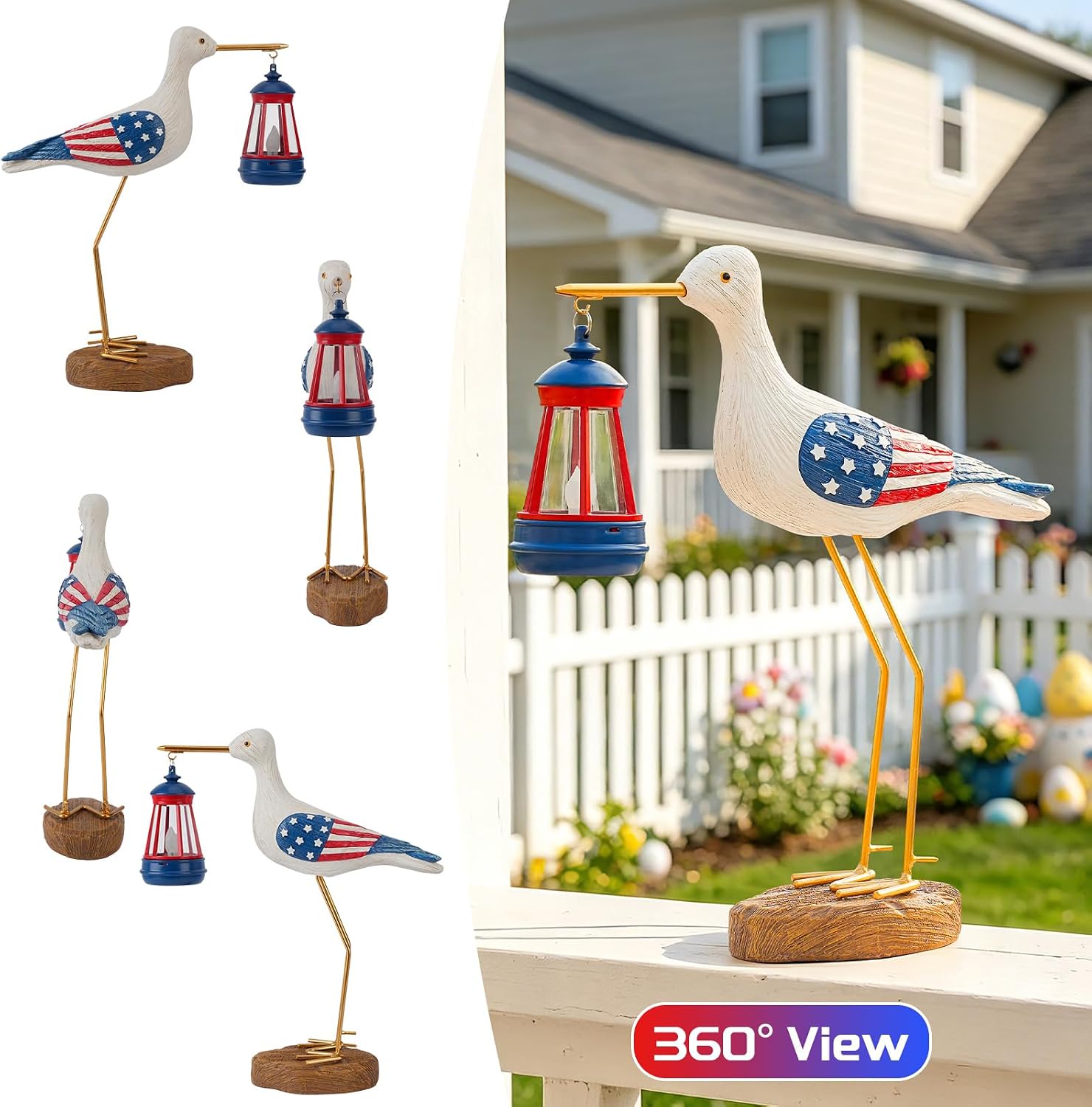 250th Anniversary Decorations,4th of July Decorations Solar Garden Lights,Fourth of July Red White and Blue Seagull Statue Solar Lights Outdoor,Patriotic Decor With Solar Lantern for Independence Day