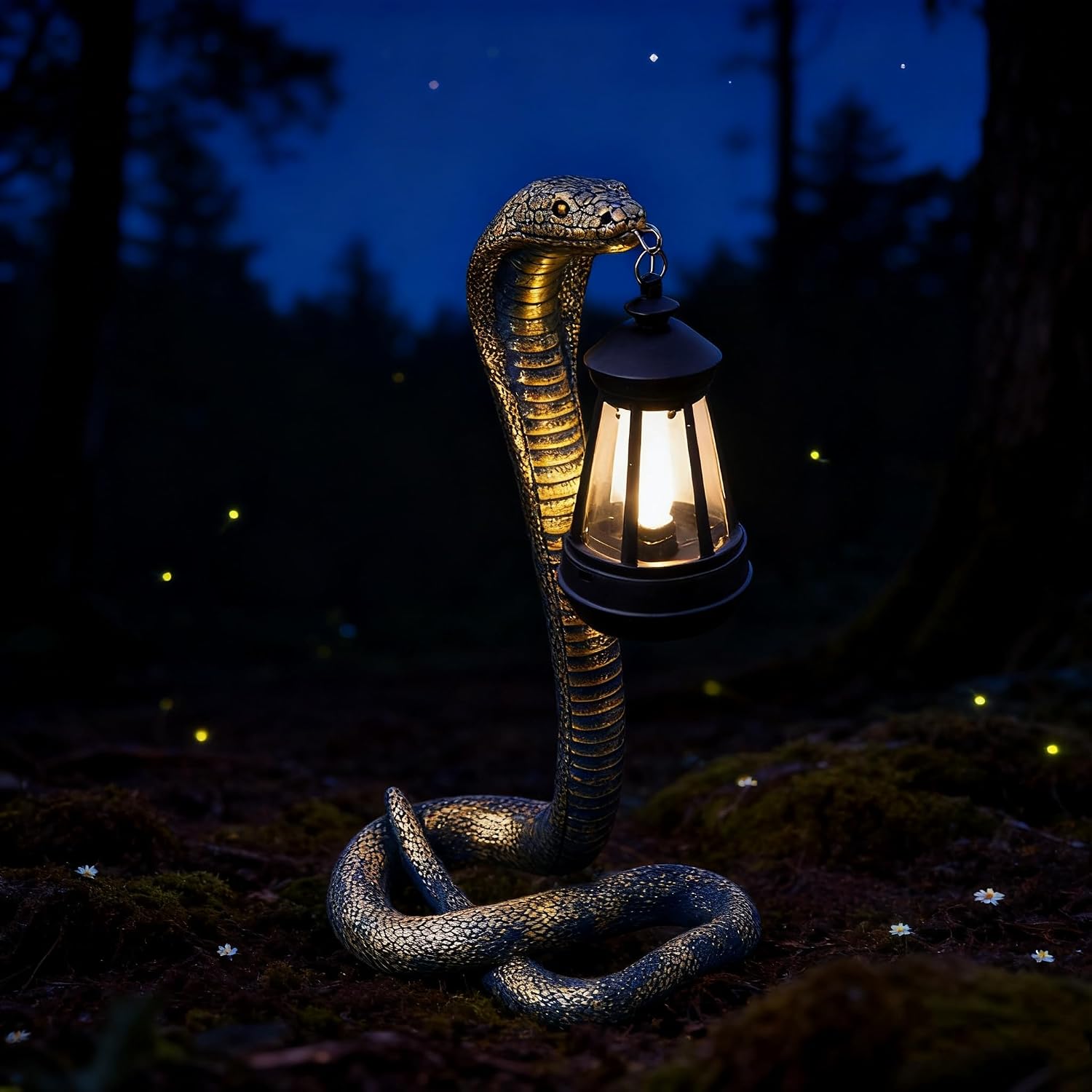 Solar Garden Outdoor Statues Snake with Solar Lights Outdoor Chrismtas Decorations - Lawn Decor Snake Statue for Patio, Balcony, Yard Ornament - Unique Housewarming Gifts (Brass Color)