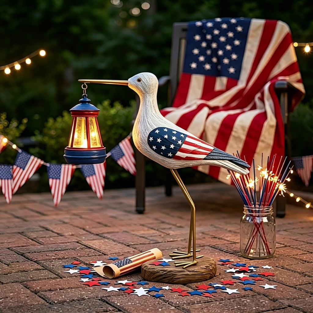 250th Anniversary Decorations,4th of July Decorations Solar Garden Lights,Fourth of July Red White and Blue Seagull Statue Solar Lights Outdoor,Patriotic Decor With Solar Lantern for Independence Day