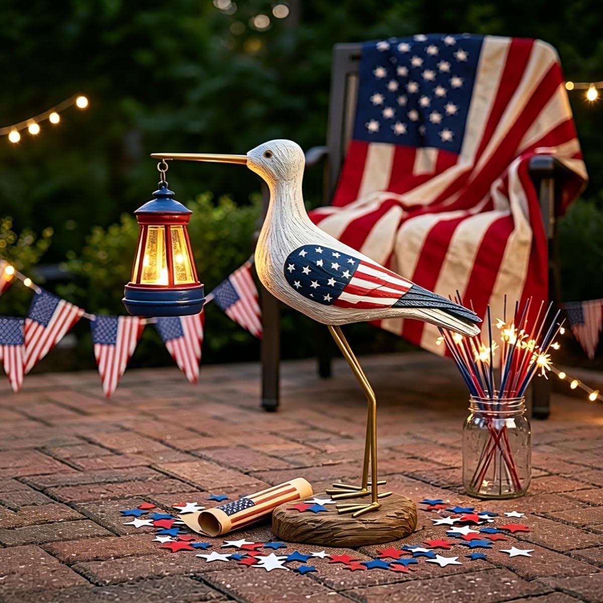 250th Anniversary Decorations,4th of July Decorations Solar Garden Lights,Fourth of July Red White and Blue Seagull Statue Solar Lights Outdoor,Patriotic Decor With Solar Lantern for Independence Day