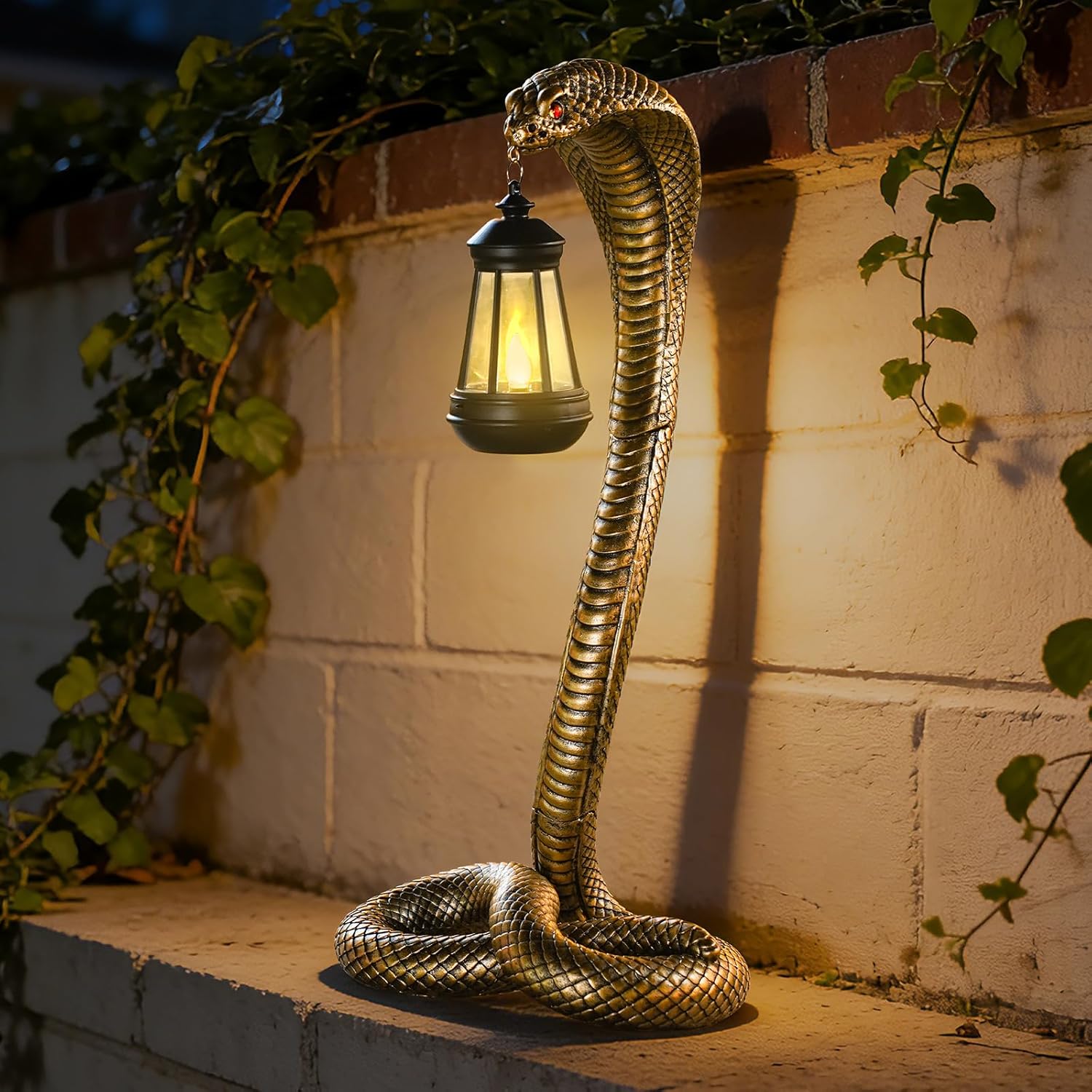 Garden Outdoor Statues 19.89'' Snake with Solar Lantern,Lawn Decor Statue for Patio, Balcony, Yard Ornament, Unique Housewarming and Birthdays Gifts for Father Grandpa Men