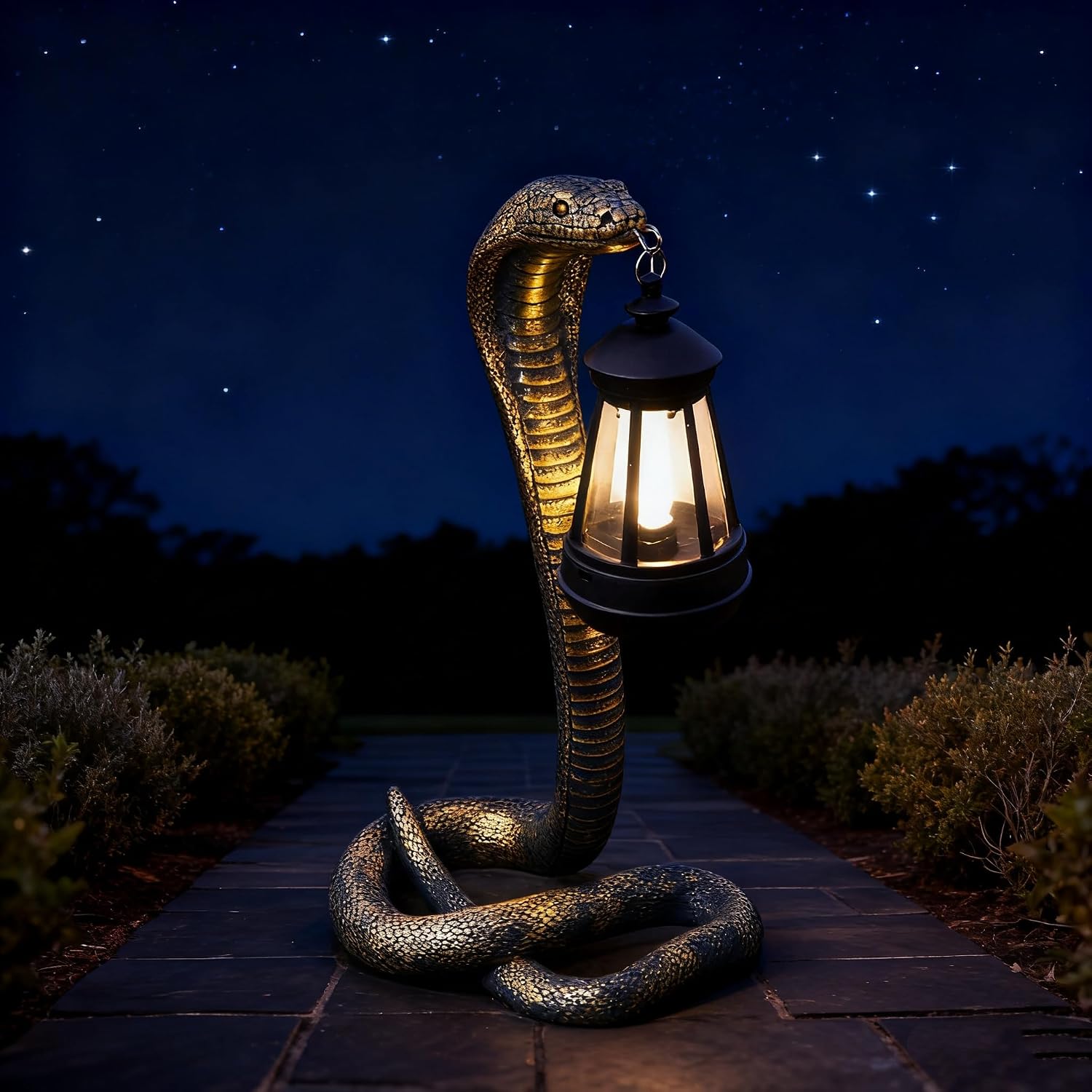 Solar Garden Outdoor Statues Snake with Solar Lights Outdoor Chrismtas Decorations - Lawn Decor Snake Statue for Patio, Balcony, Yard Ornament - Unique Housewarming Gifts (Brass Color)