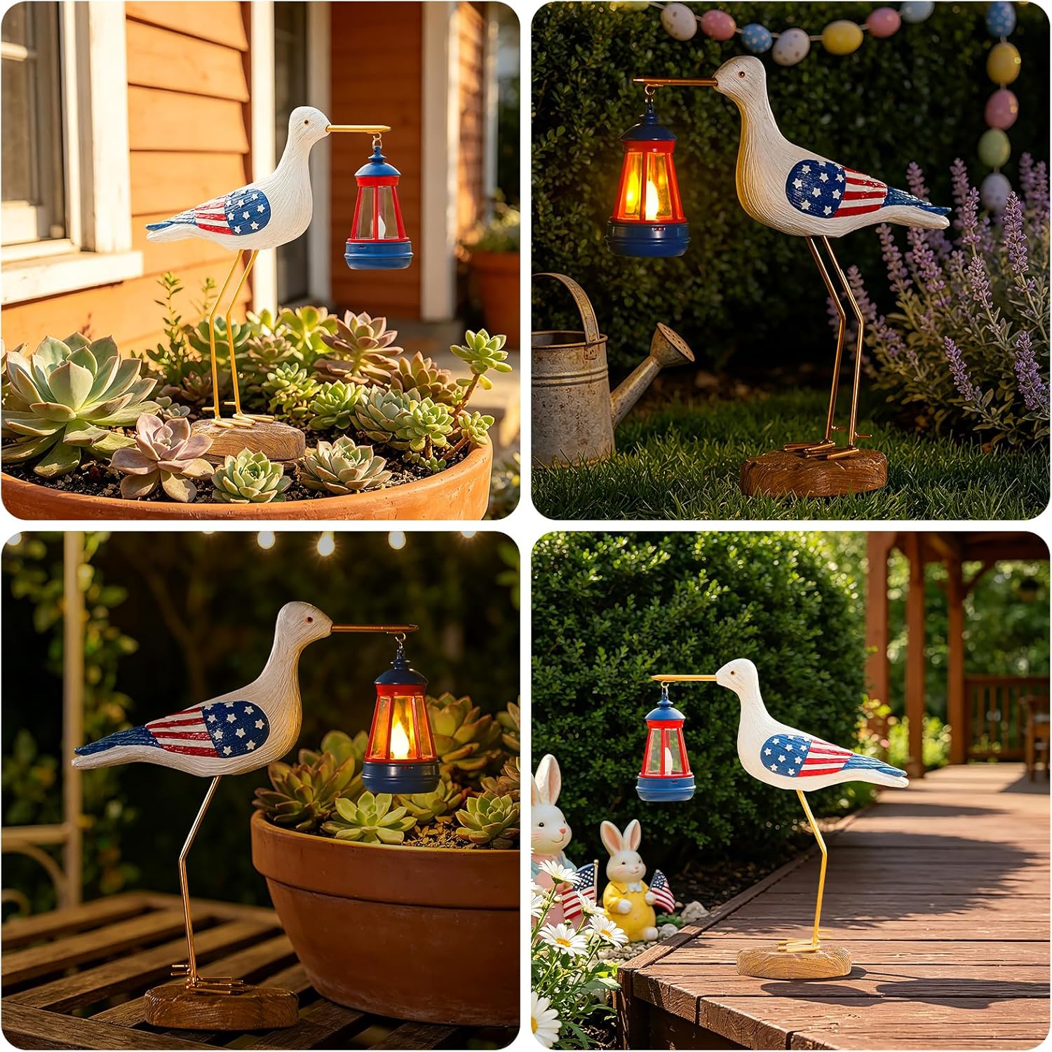 250th Anniversary Decorations,4th of July Decorations Solar Garden Lights,Fourth of July Red White and Blue Seagull Statue Solar Lights Outdoor,Patriotic Decor With Solar Lantern for Independence Day