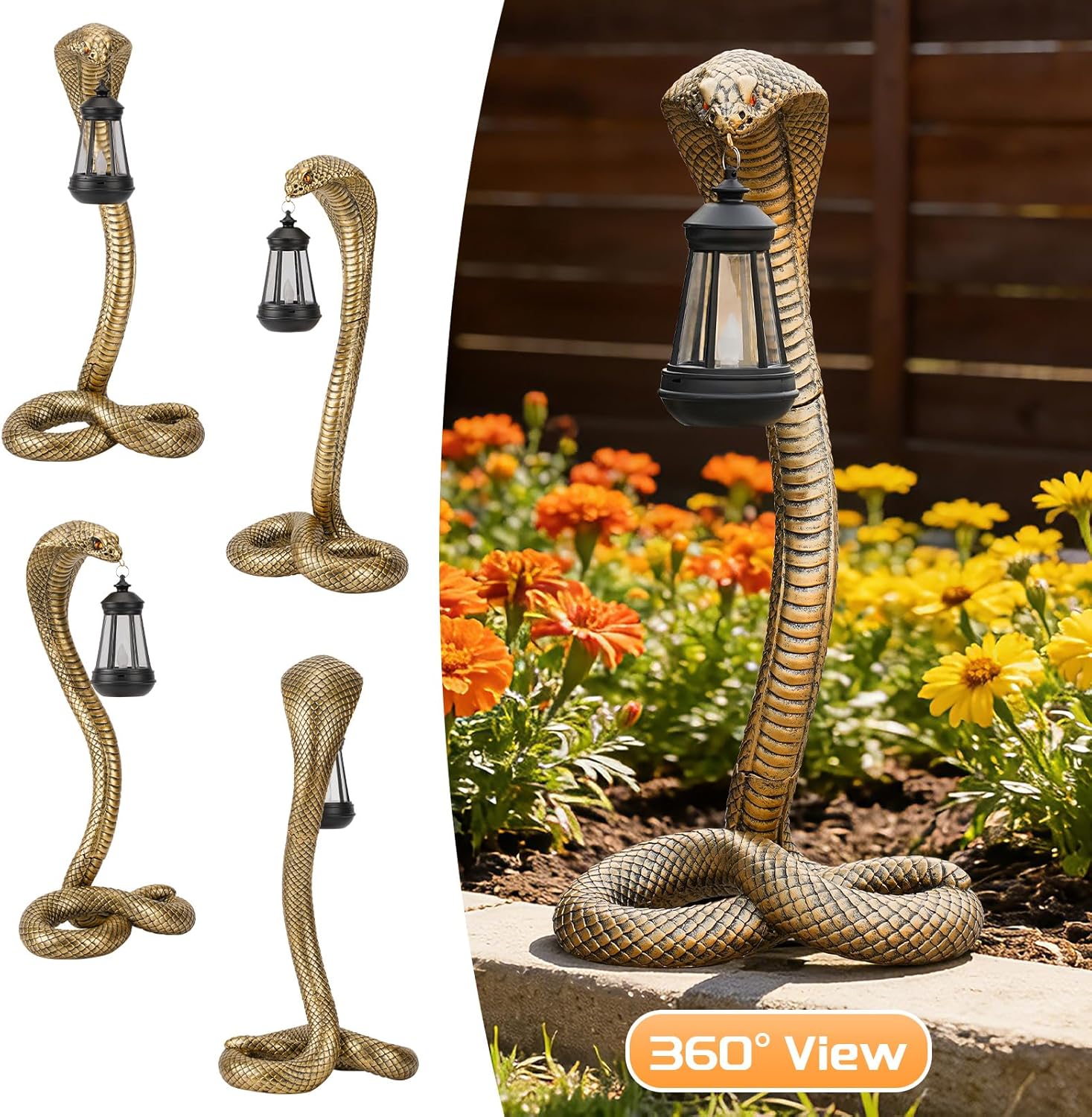 Garden Outdoor Statues 19.89'' Snake with Solar Lantern,Lawn Decor Statue for Patio, Balcony, Yard Ornament, Unique Housewarming and Birthdays Gifts for Father Grandpa Men