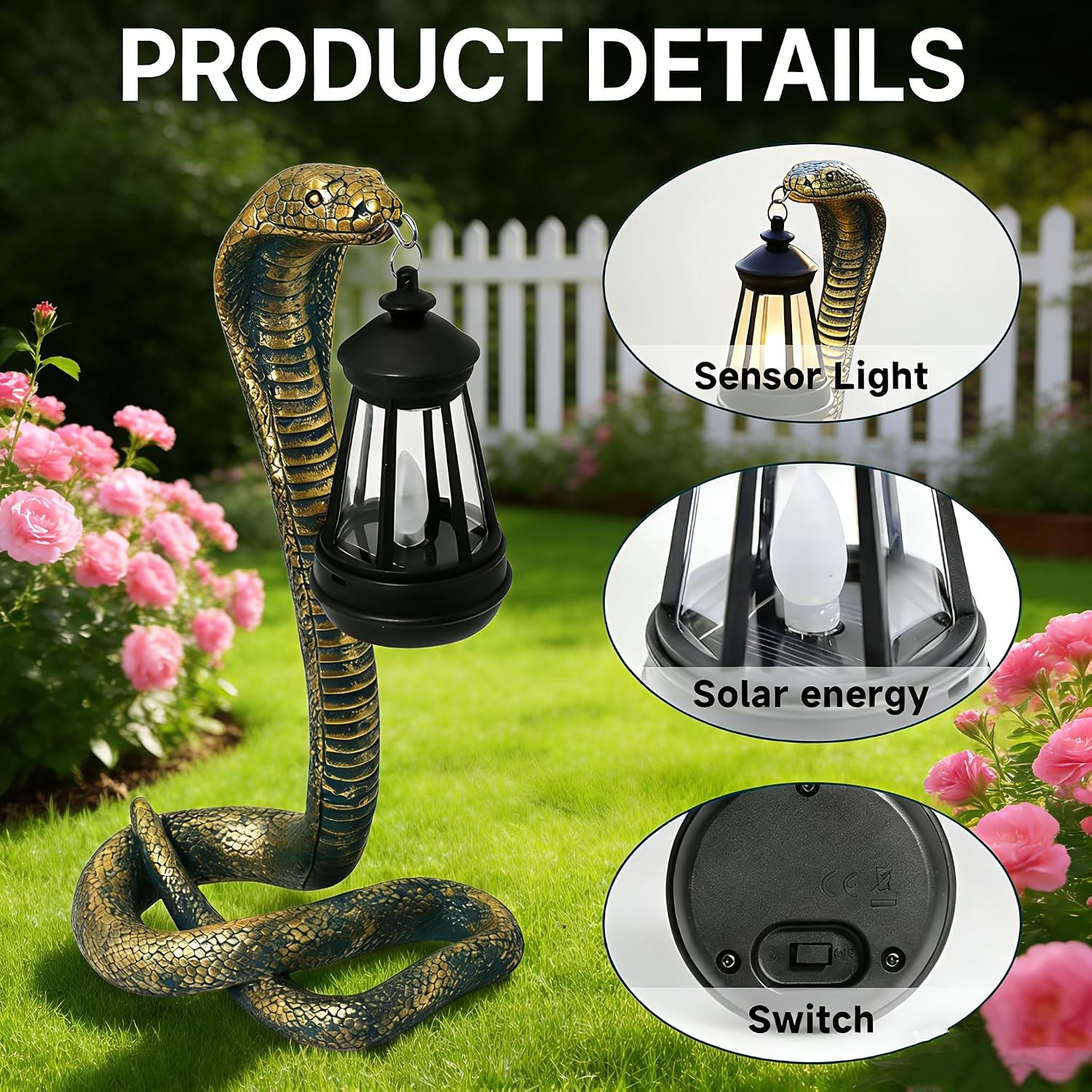 Solar Garden Outdoor Statues Snake with Solar Lights Outdoor Chrismtas Decorations - Lawn Decor Snake Statue for Patio, Balcony, Yard Ornament - Unique Housewarming Gifts (Bronze Colored)