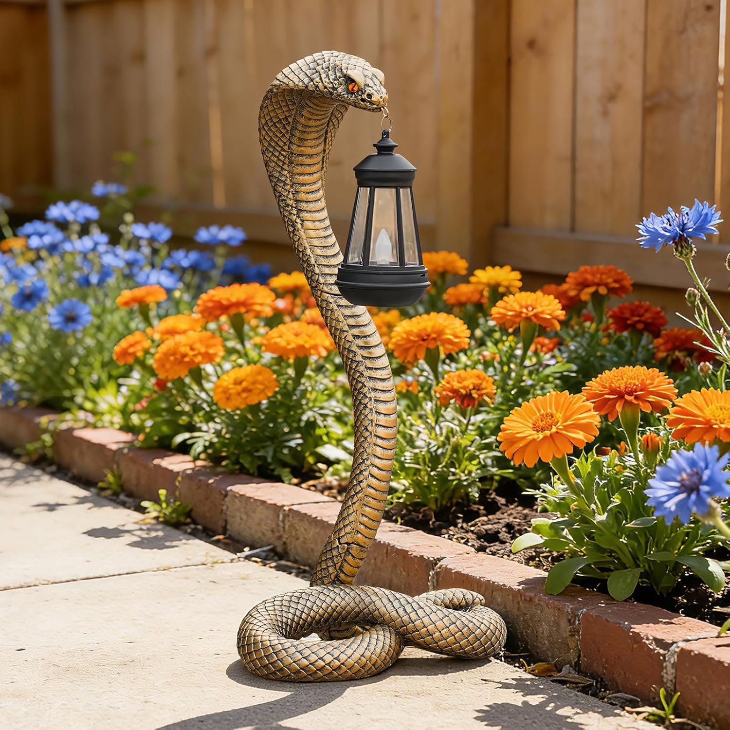 Garden Outdoor Statues 19.89'' Snake with Solar Lantern,Lawn Decor Statue for Patio, Balcony, Yard Ornament, Unique Housewarming and Birthdays Gifts for Father Grandpa Men