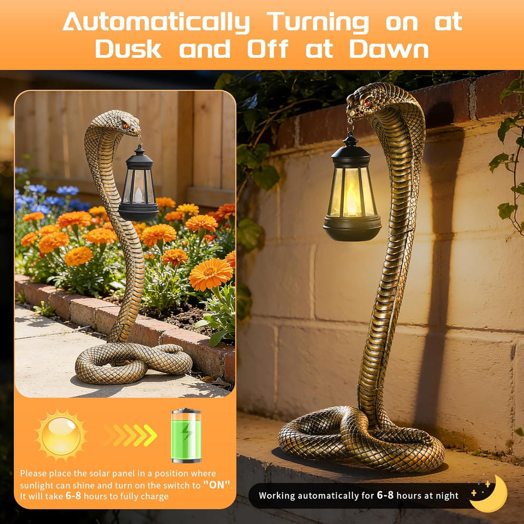 Garden Outdoor Statues 19.89'' Snake with Solar Lantern,Lawn Decor Statue for Patio, Balcony, Yard Ornament, Unique Housewarming and Birthdays Gifts for Father Grandpa Men