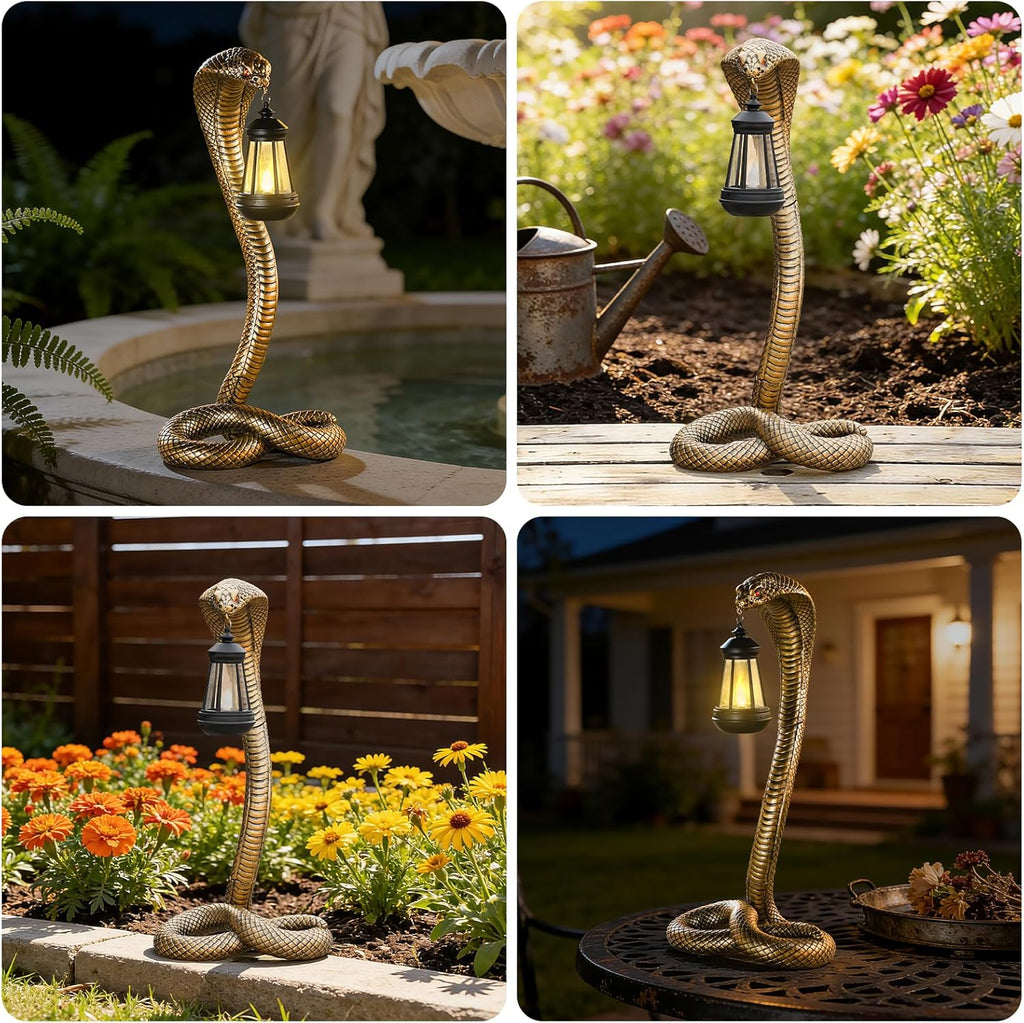 Garden Outdoor Statues 19.89'' Snake with Solar Lantern,Lawn Decor Statue for Patio, Balcony, Yard Ornament, Unique Housewarming and Birthdays Gifts for Father Grandpa Men