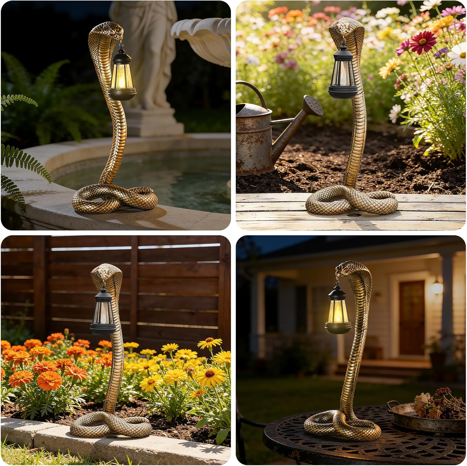 Garden Outdoor Statues 19.89'' Snake with Solar Lantern,Lawn Decor Statue for Patio, Balcony, Yard Ornament, Unique Housewarming and Birthdays Gifts for Father Grandpa Men