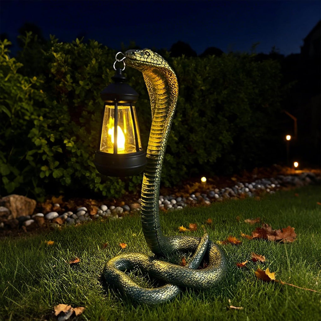 Solar Garden Outdoor Statues Snake with Solar Lights Outdoor Chrismtas Decorations - Lawn Decor Snake Statue for Patio, Balcony, Yard Ornament - Unique Housewarming Gifts (Bronze Colored)