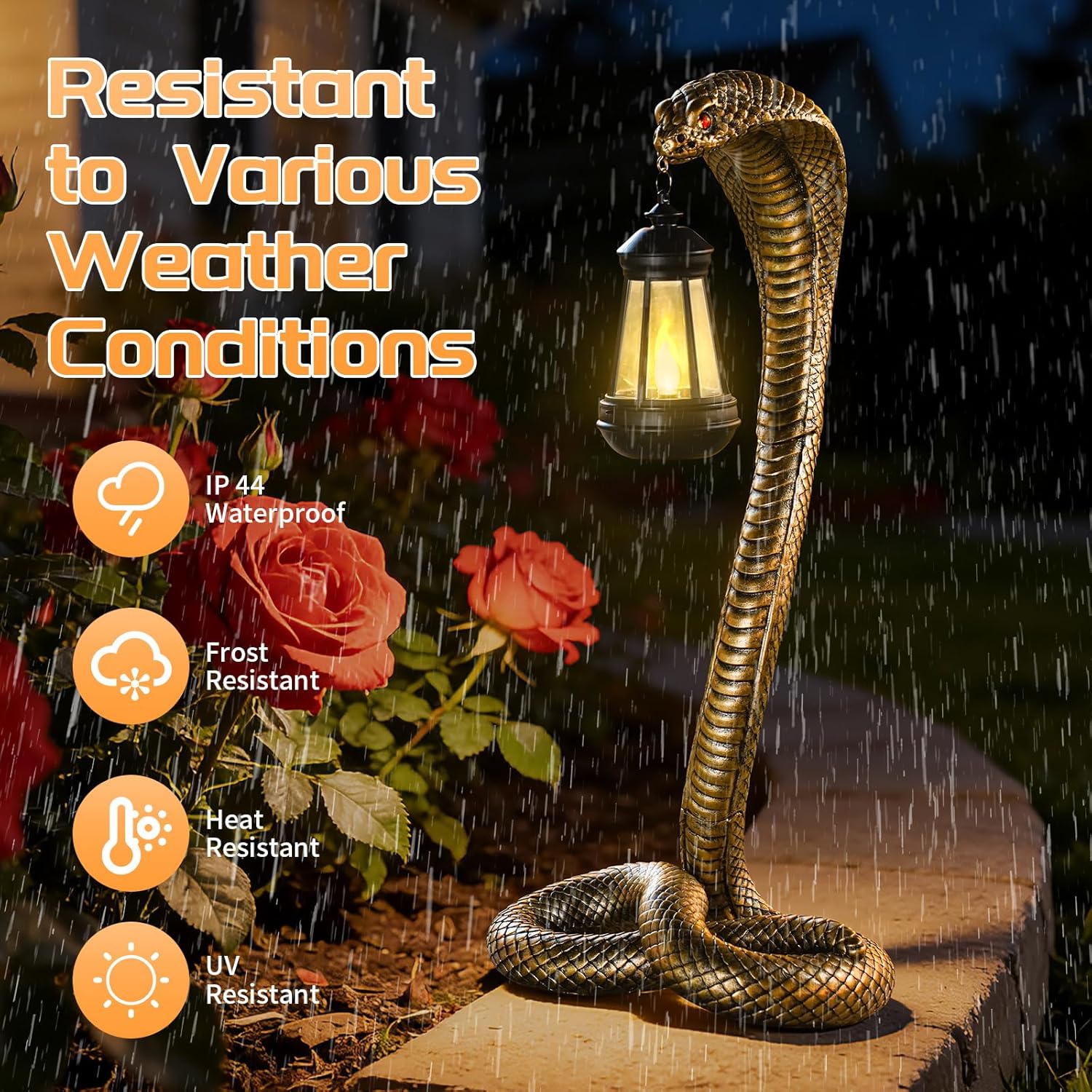 Garden Outdoor Statues 19.89'' Snake with Solar Lantern,Lawn Decor Statue for Patio, Balcony, Yard Ornament, Unique Housewarming and Birthdays Gifts for Father Grandpa Men