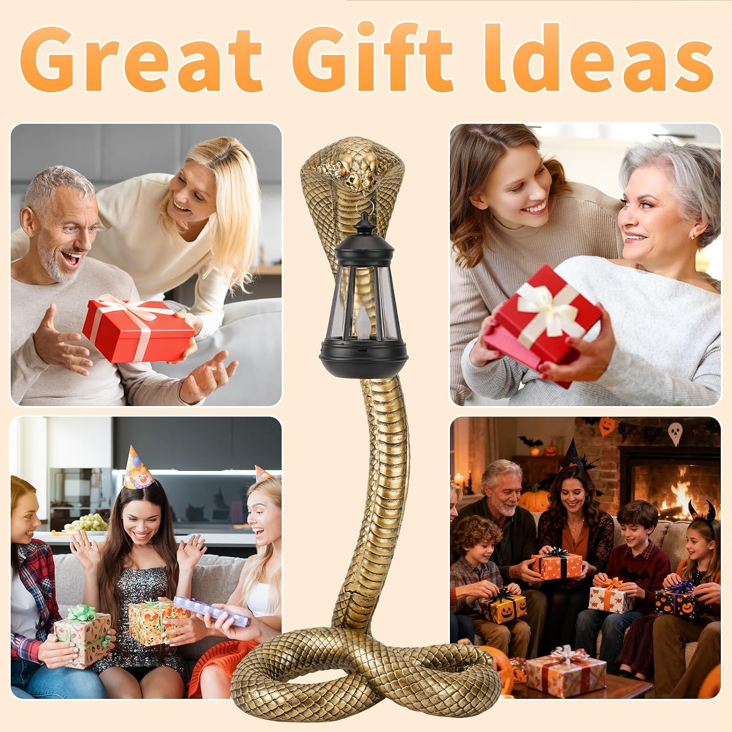 Garden Outdoor Statues 19.89'' Snake with Solar Lantern,Lawn Decor Statue for Patio, Balcony, Yard Ornament, Unique Housewarming and Birthdays Gifts for Father Grandpa Men