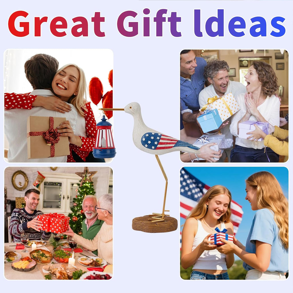250th Anniversary Decorations,4th of July Decorations Solar Garden Lights,Fourth of July Red White and Blue Seagull Statue Solar Lights Outdoor,Patriotic Decor With Solar Lantern for Independence Day