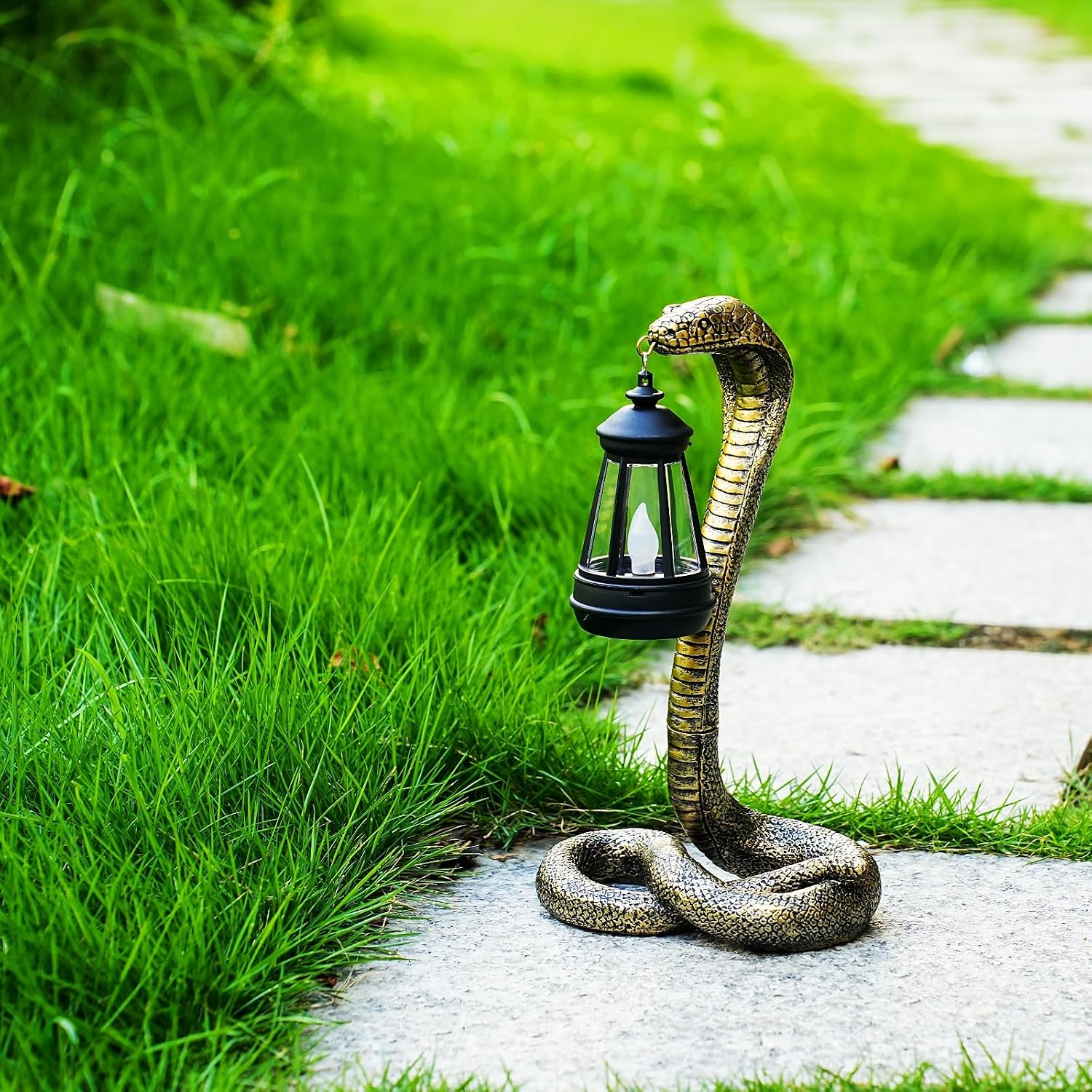 Solar Garden Outdoor Statues Snake with Solar Lights Outdoor Chrismtas Decorations - Lawn Decor Snake Statue for Patio, Balcony, Yard Ornament - Unique Housewarming Gifts (Bronze Colored)