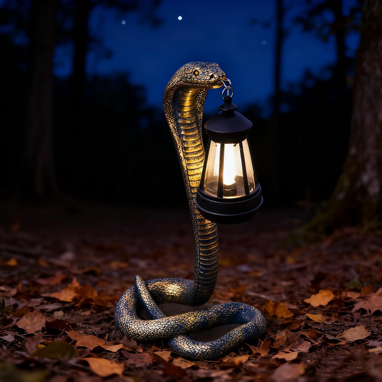 Solar Garden Outdoor Statues Snake with Solar Lights Outdoor Chrismtas Decorations - Lawn Decor Snake Statue for Patio, Balcony, Yard Ornament - Unique Housewarming Gifts (Brass Color)