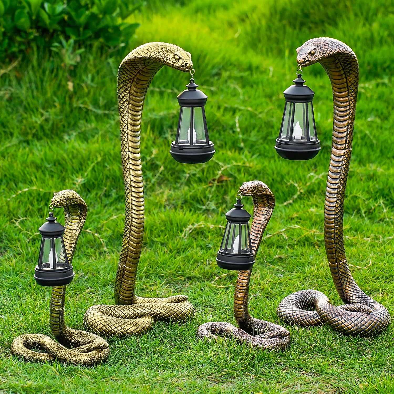 Solar Garden Outdoor Statues Snake with Solar Lights Outdoor Chrismtas Decorations - Lawn Decor Snake Statue for Patio, Balcony, Yard Ornament - Unique Housewarming Gifts (Bronze Colored)