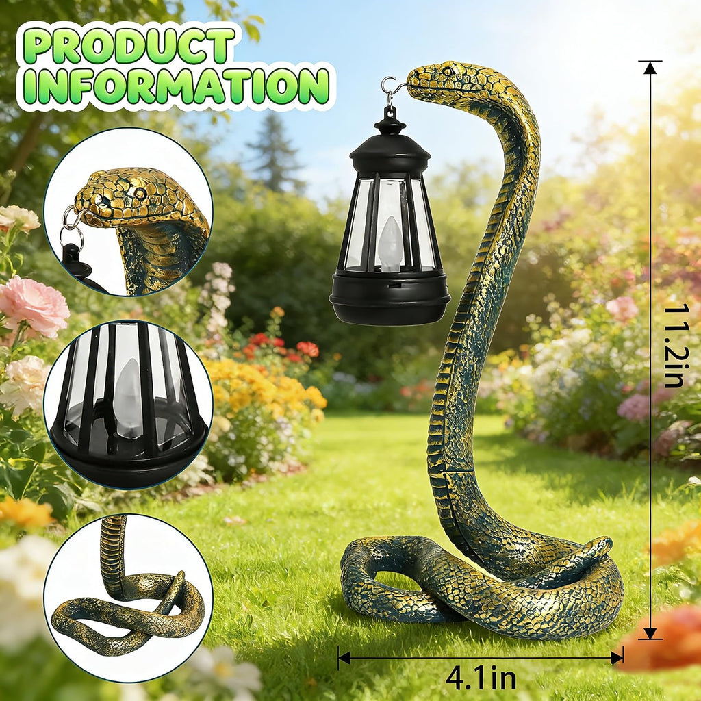 Solar Garden Outdoor Statues Snake with Solar Lights Outdoor Chrismtas Decorations - Lawn Decor Snake Statue for Patio, Balcony, Yard Ornament - Unique Housewarming Gifts (Bronze Colored)