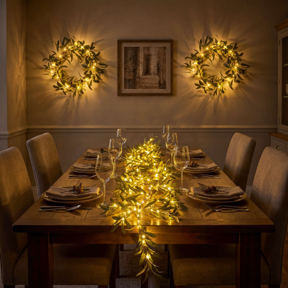 Lighted Trio Set: 2 Wreaths + 1 Branch